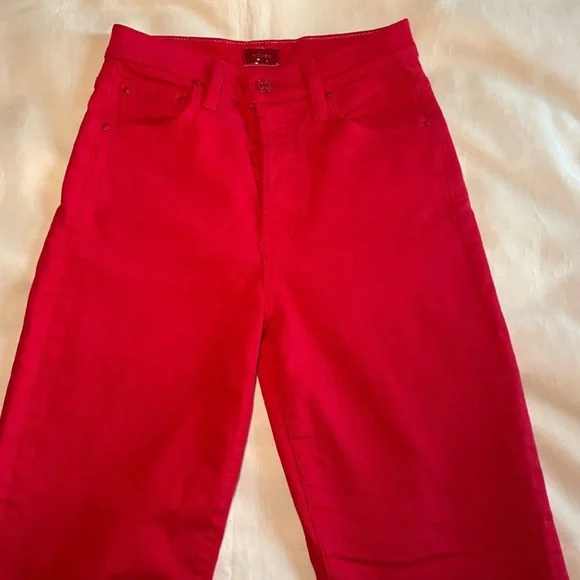MOTHER- The Rambler Ankle in Ribbon Red Size 25 Straight Leg Jeans High Waist